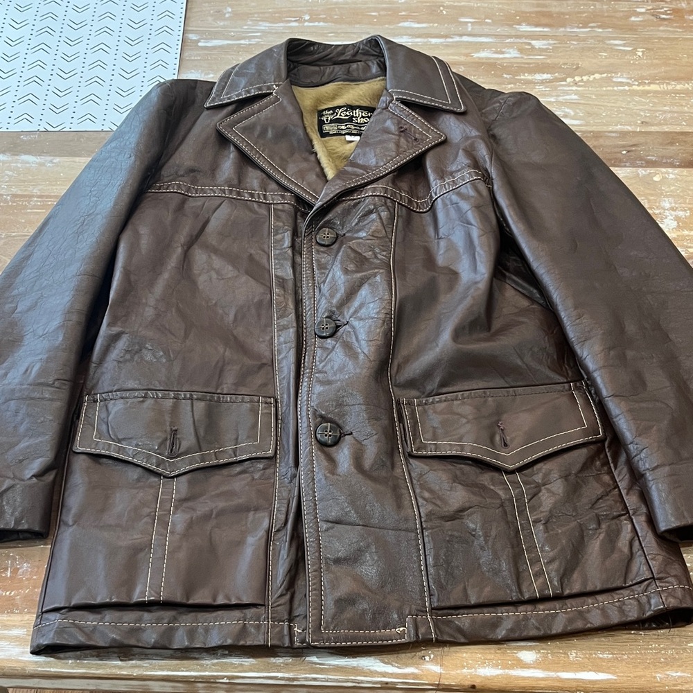 Sears Leather Shop Chocolate Brown Leather Coat 70s